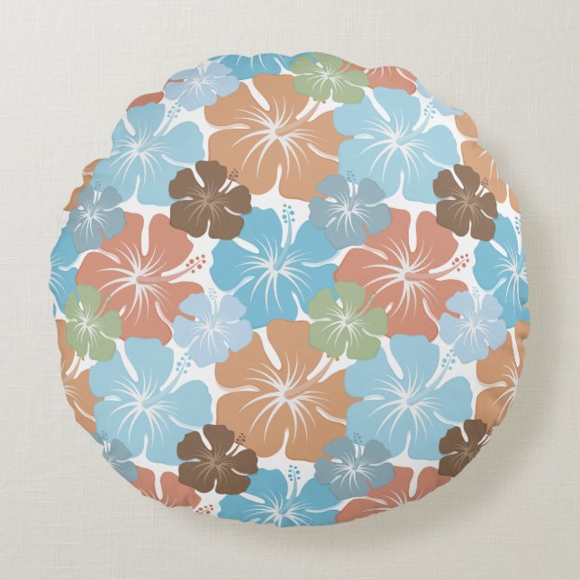 Hawaiian Hibiscus Floral Round Cushion (Front)