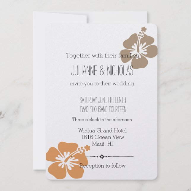 Hawaiian Hibiscus Floral Wedding Invitation (Front)