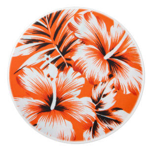 Hawaiian Hibiscus Flower Background Ceramic Knob