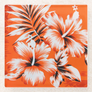 Hawaiian Hibiscus Flower Background Glass Coaster