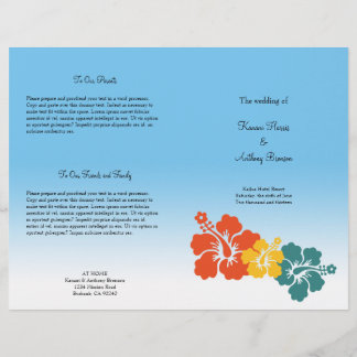 Hawaiian hibiscus flower beach wedding program