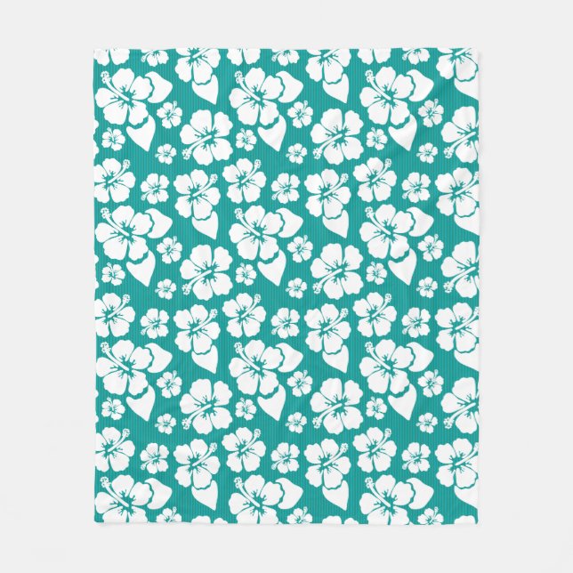 Hawaiian Hibiscus Flower Pattern Fleece Blanket (Front)
