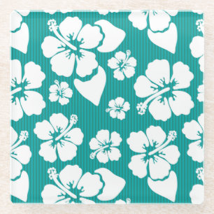 Hawaiian Hibiscus Flower Pattern Glass Coaster