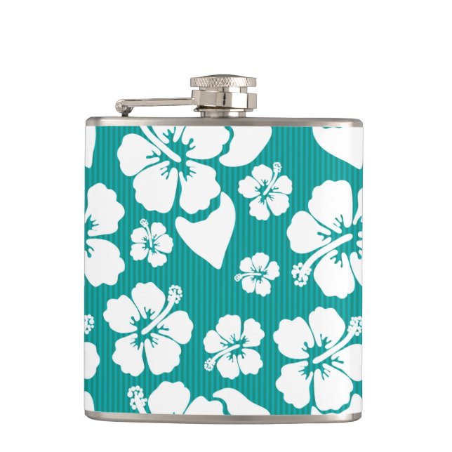 Hawaiian Hibiscus Flower Pattern Hip Flask (Front)
