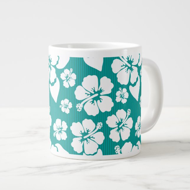 Hawaiian Hibiscus Flower Pattern Large Coffee Mug (Front Right)