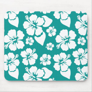 Hawaiian Hibiscus Flower Pattern Mouse Mat