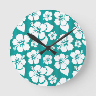 Hawaiian Hibiscus Flower Pattern Round Clock