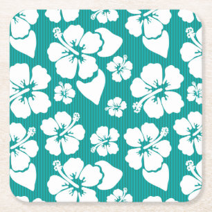 Hawaiian Hibiscus Flower Pattern Square Paper Coaster