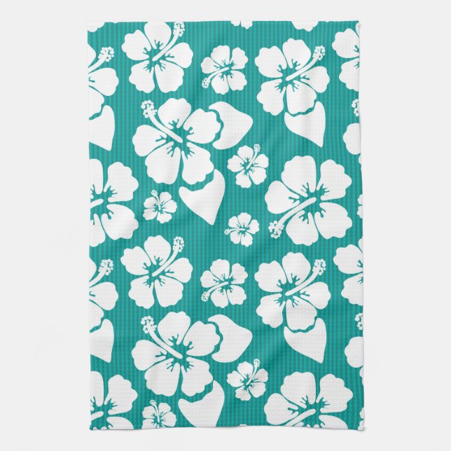 Hawaiian Hibiscus Flower Pattern Tea Towel (Vertical)