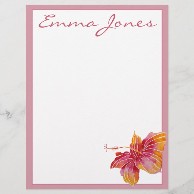 Hawaiian Hibiscus Flower Personalised Letterhead (Front)