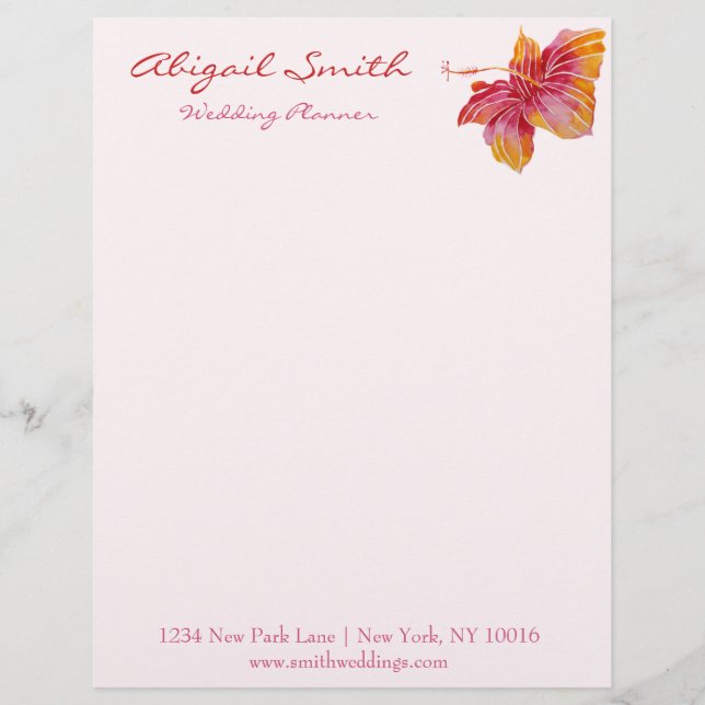 Hawaiian Hibiscus Flower Personalised Letterhead (Front)