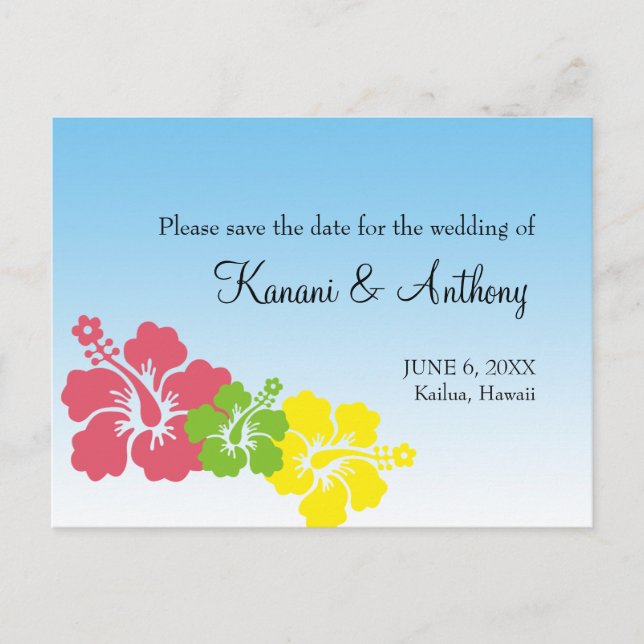 Hawaiian hibiscus flower preppy pink save the date announcement postcard (Front)