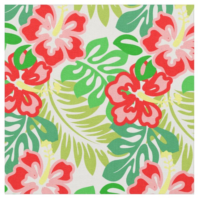 Hawaiian Hibiscus Flower Print Fabric (Close Up)