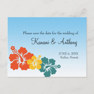 Hawaiian hibiscus flower tropical save the date announcement postcard