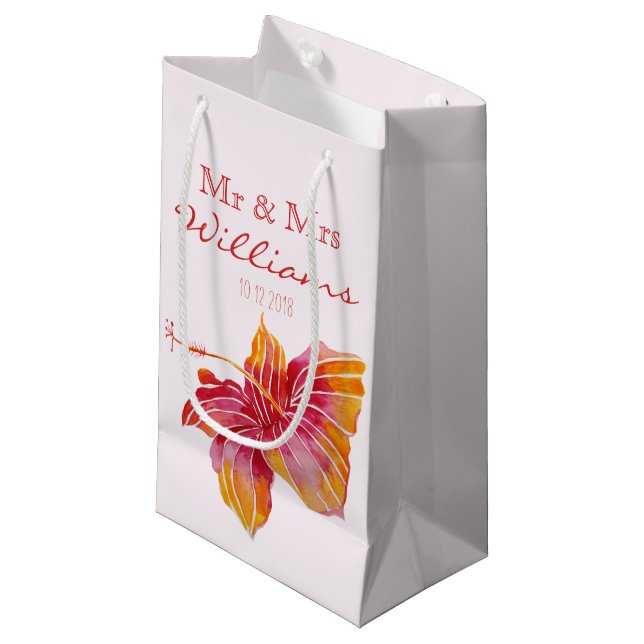 Hawaiian Hibiscus Flower | Wedding Small Gift Bag (Front Angled)