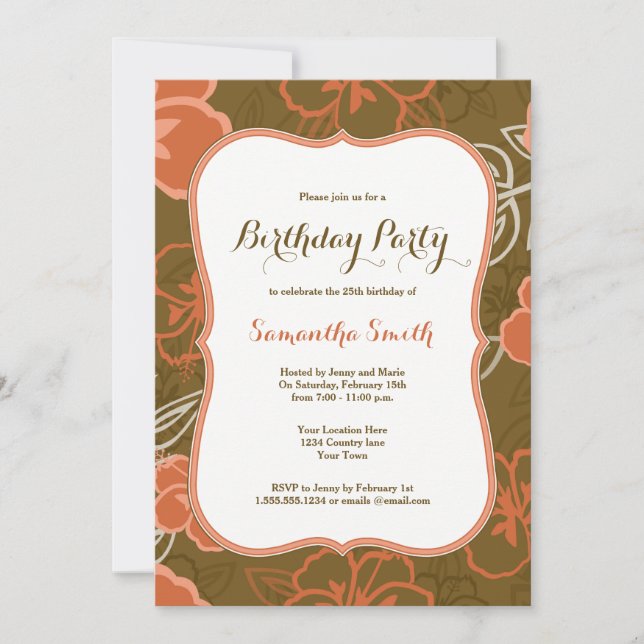 Hawaiian Hibiscus Flowers Birthday Invitation (Front)