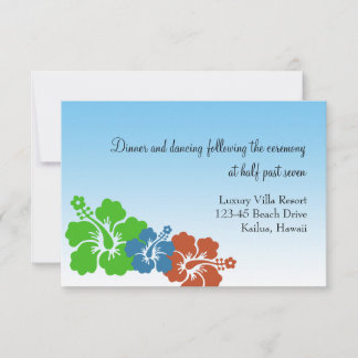 Hawaiian hibiscus flowers blue wedding enclosure invitation