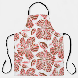 Hawaiian hibiscus flowers: brown tropical style. apron