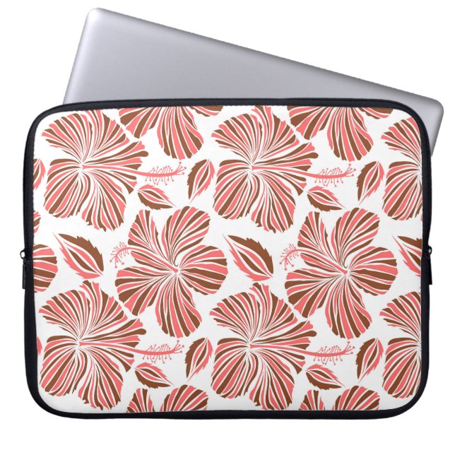 Hawaiian hibiscus flowers: brown tropical style. laptop sleeve (Front)