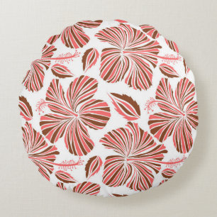 Hawaiian hibiscus flowers: brown tropical style. round cushion
