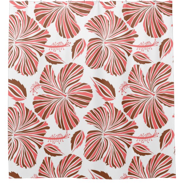 Hawaiian hibiscus flowers: brown tropical style. shower curtain (Front)