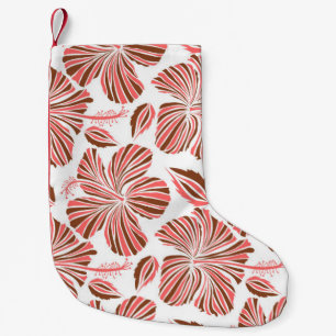 Hawaiian hibiscus flowers: brown tropical style. small christmas stocking