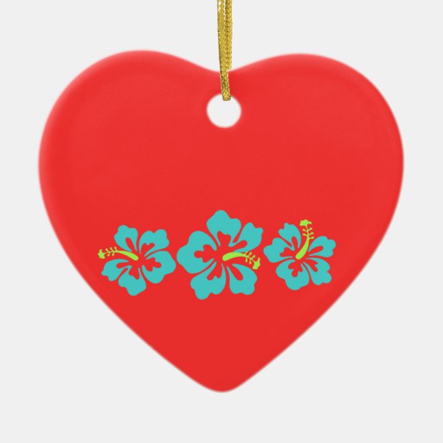Hawaiian Hibiscus Flowers Ceramic Tree Decoration (Front)