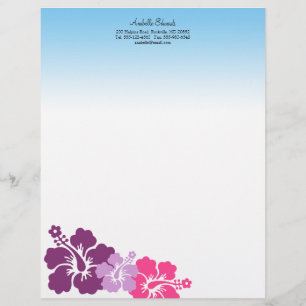 Hawaiian hibiscus flowers lilac purple summer personalised letterhead