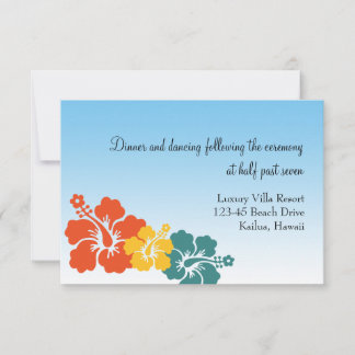 Hawaiian hibiscus flowers orange wedding enclosure invitation