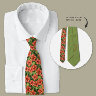 Hawaiian Hibiscus Flowers Personalised Tie