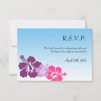 Hawaiian hibiscus flowers purple wedding response invitation