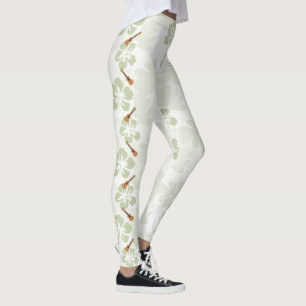 Hawaiian Hibiscus Flowers Ukulele Music Instrument Leggings