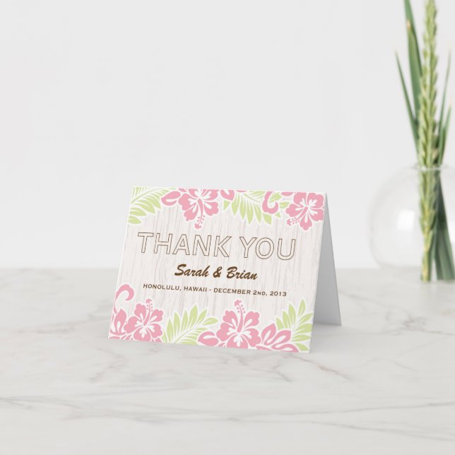 Hawaiian Hibiscus Flowers Wedding Thank You Card (Front)