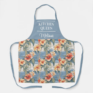 Hawaiian Hibiscus Flowers With Ocean Background Apron