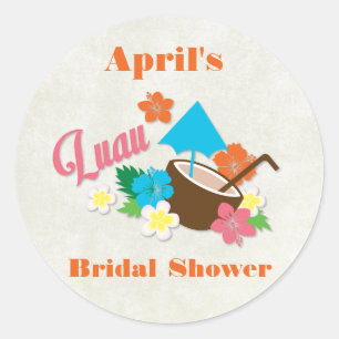 Hawaiian Hibiscus Luau Bridal Shower Sticker