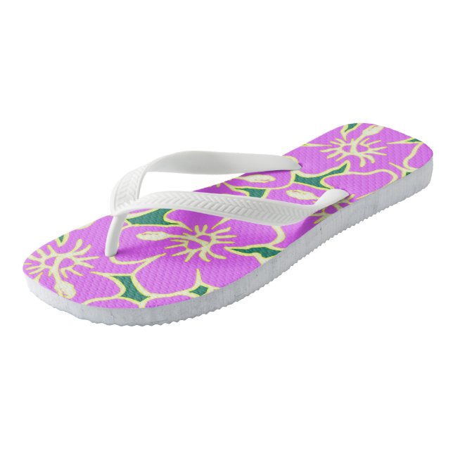Hawaiian Hibiscus Luau Pink Tropical Flowers Flip Flops (Angled)
