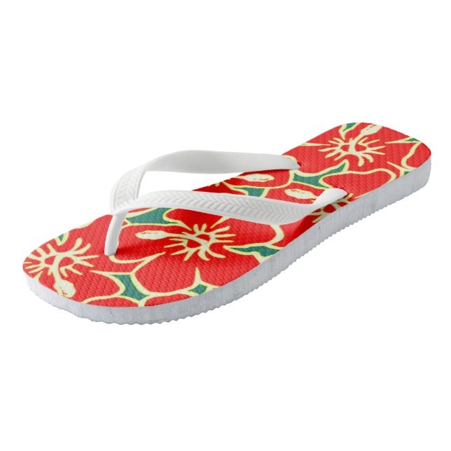 Hawaiian Hibiscus Luau Tropical Flowers Flip Flops (Angled)