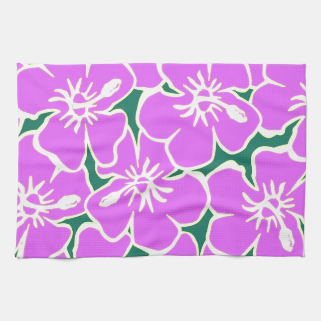 Hawaiian Hibiscus Luau Tropical Flowers Tea Towel (Horizontal)