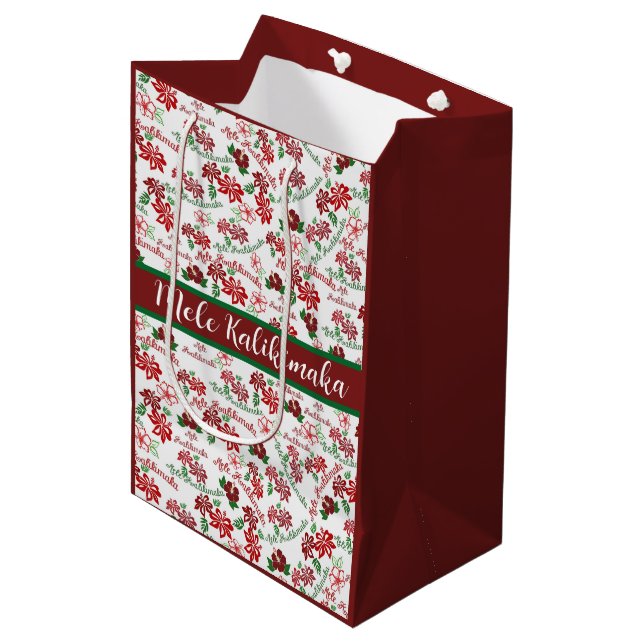 Hawaiian Hibiscus Mele Kalikimaka Medium Gift Bag (Front Angled)