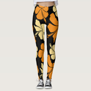 Hawaiian Hibiscus: Orange Tropical Pattern. Leggings