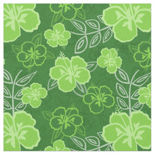 Hawaiian Hibiscus Pattern Green Fabric