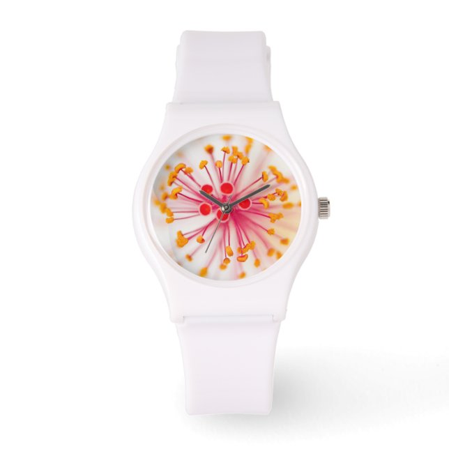Hawaiian Hibiscus Sporty White Silicon Watch (Front)