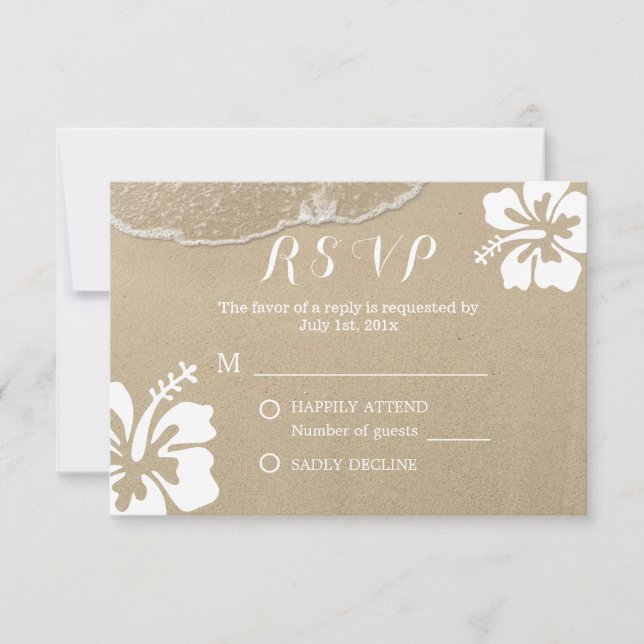 Hawaiian Hibiscus Summer Beach Wedding RSVP (Front)