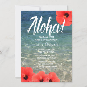 Hawaiian Hibiscus Tropical Beach Bridal Shower Invitation