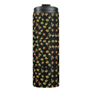 Hawaiian Hibiscus Tropical Floral on Black Thermal Tumbler