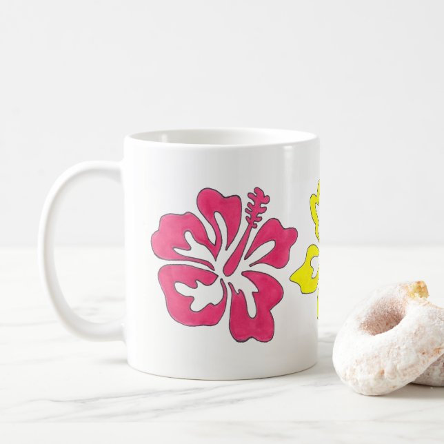 Hawaiian Hibiscus Tropical Flower Floral Island Coffee Mug (With Donut)