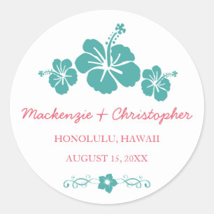 Hawaiian Hibiscus Wedding Classic Round Sticker