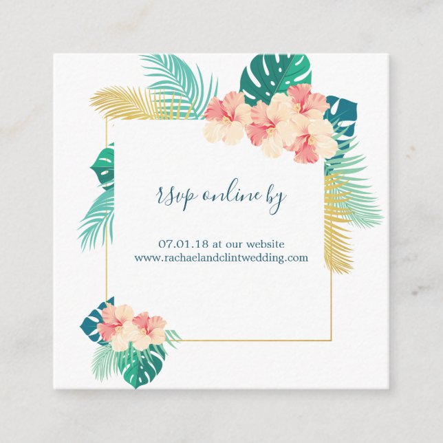Hawaiian Hibiscus Wedding RSVP Cards (Front)