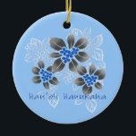 Hawaiian Holly Hanukkah Blue Floral Ceramic Tree Decoration<br><div class="desc">Hau’oli Hanukaha is Hawai'ian for Happy Hanukkah! This illustration showcases a tropical interpretation of holly in Hanukkah colours and subtle gradients. The lettering is dusted with snow for an added surprise. This design is available on a variety of products for the home and apparel for the entire family.</div>