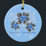 Hawaiian Holly Hanukkah Blue Floral Ceramic Tree Decoration<br><div class="desc">Hau’oli Hanukaha is Hawai'ian for Happy Hanukkah! This illustration showcases a tropical interpretation of holly in Hanukkah colours and subtle gradients. The lettering is dusted with snow for an added surprise. This design is available on a variety of products for the home and apparel for the entire family.</div>